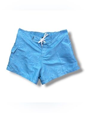 raya sun Light Blue Palm-Pattern Men's Athletic Board Shorts
